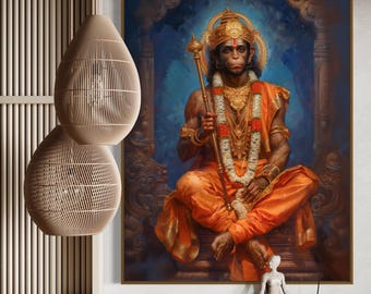 Göttliche Meditation: Lord Hanuman Kunstdruck, spirituelles indisches Kunstwerk für Zen-Dekor und Yoga-Studios, indische Mythologie für religiöses Poster