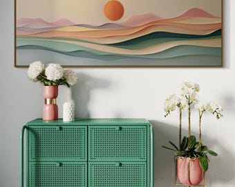 Abstract Sunset Panorama - Nature Art Canvas Print, Colorful Boho Decor for Above Bed, Long Narrow Wall Art