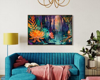Enchanted Vision: Vibrant Surreal Landscape Art Print, Vivid