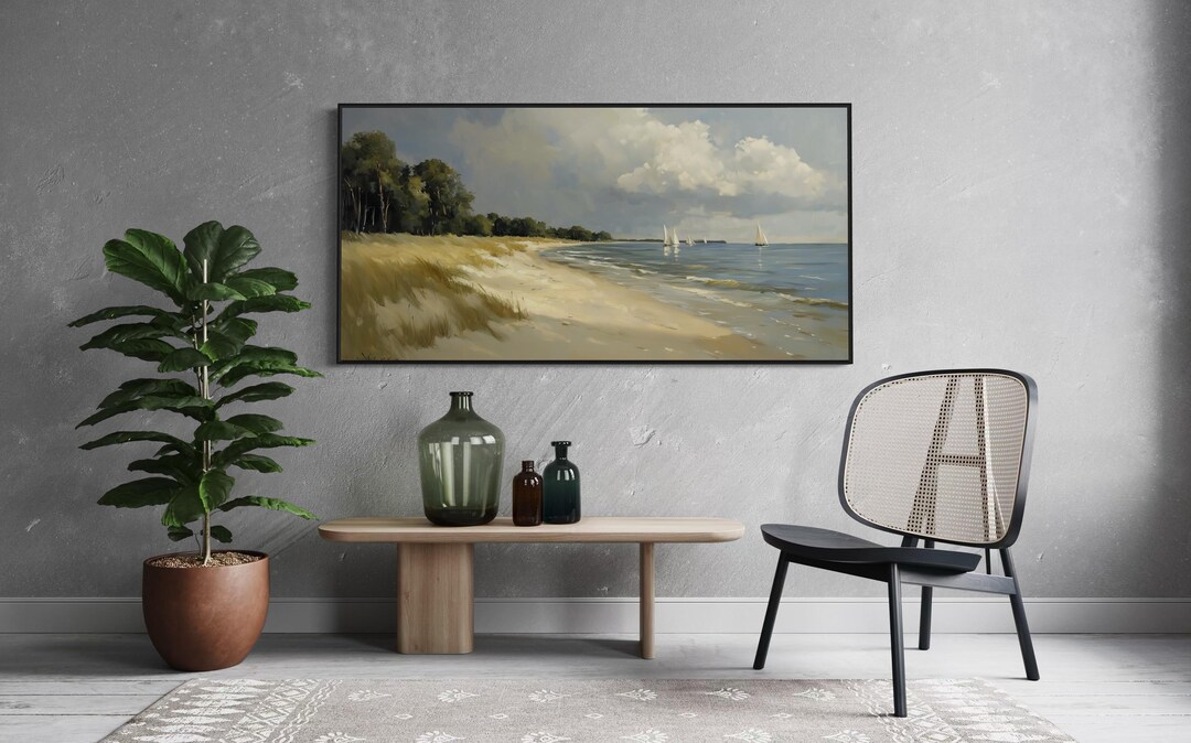 Coastal Beach Landscape Wall Art – Sailboat Ocean View Print on Canvas ...