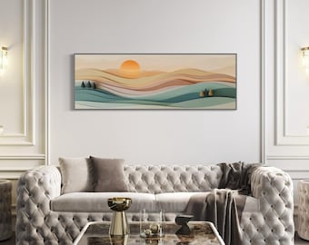 Abstract Sunrise Landscape Art - Panoramic Wall Print for Above Bed Decor, Perfect Colorful Boho Wall Art