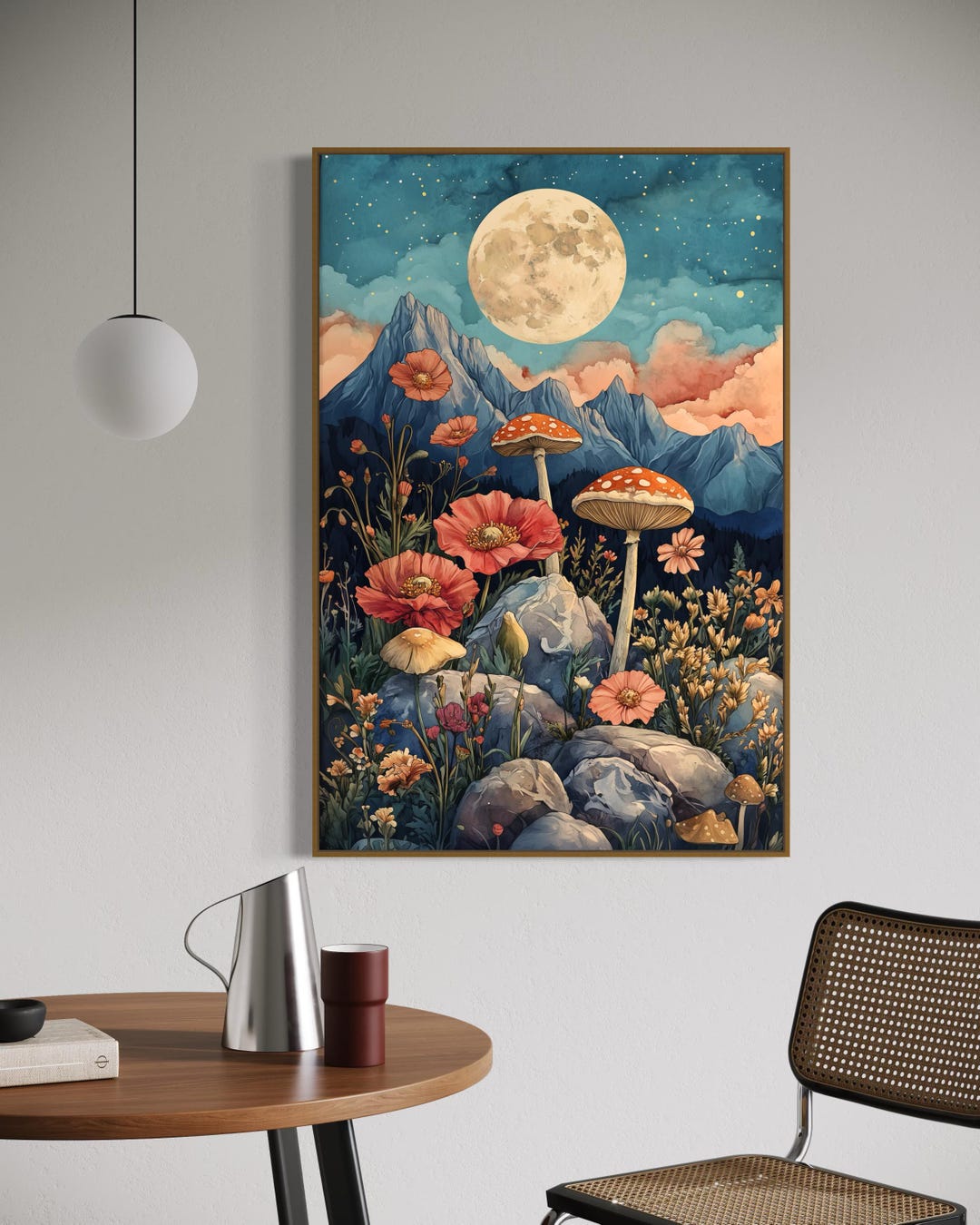 Moonlit Forest and Wildflower Wall Art – Dreamy Cottagecore Canvas ...