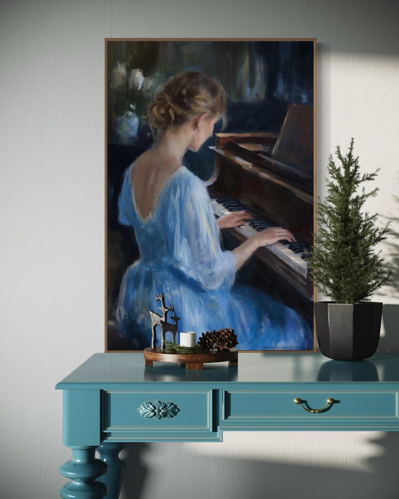 Elegant Piano Wall Art - Graceful Woman Playing Piano Canvas Print With ...