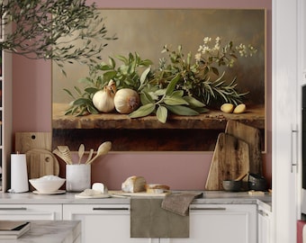 Rustic Herb Still Life - Culinary Kitchen Print for Rustic Home Decor, Dining Room Charm, and Restaurant Wall Art