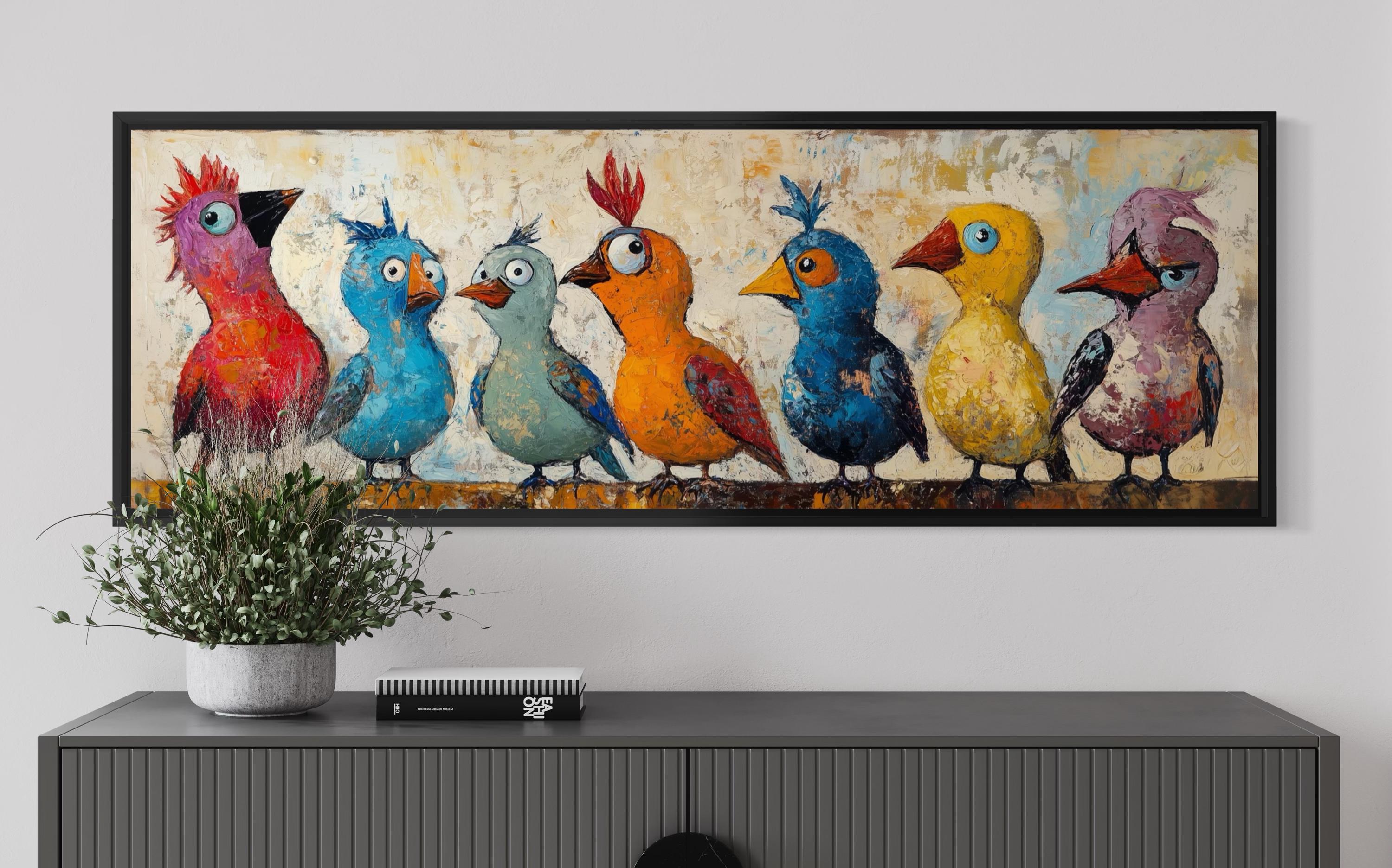カラフルな鳥のアートプリント – 風変わりな動物の壁掛けアート
