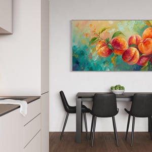 Just Peachy - Vibrant Peach Tree Fruit Painting Print, Colorful Nature Scene Art Print for Kitchen and Restaurant Wall Decor image 4