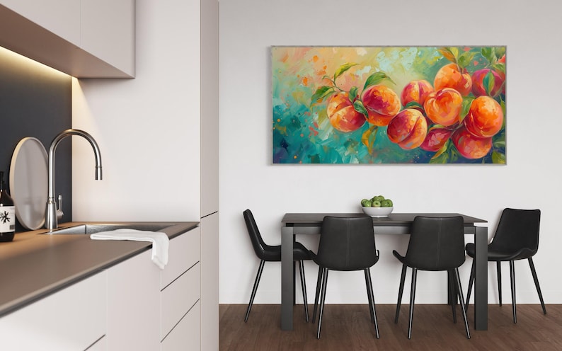 Just Peachy - Vibrant Peach Tree Fruit Painting Print, Colorful Nature Scene Art Print for Kitchen and Restaurant Wall Decor image 4