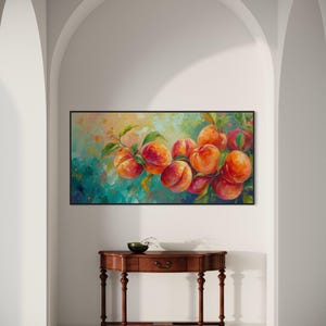 Just Peachy - Vibrant Peach Tree Fruit Painting Print, Colorful Nature Scene Art Print for Kitchen and Restaurant Wall Decor image 9