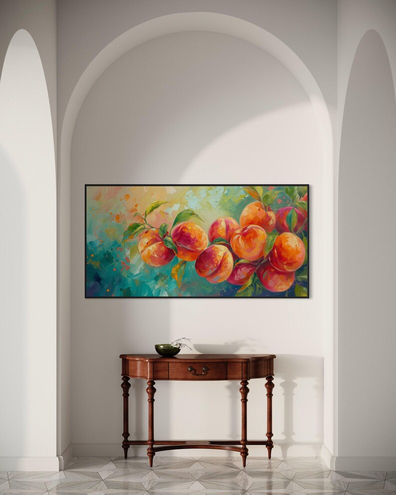 Just Peachy - Vibrant Peach Tree Fruit Painting Print, Colorful Nature Scene Art Print for Kitchen and Restaurant Wall Decor image 9