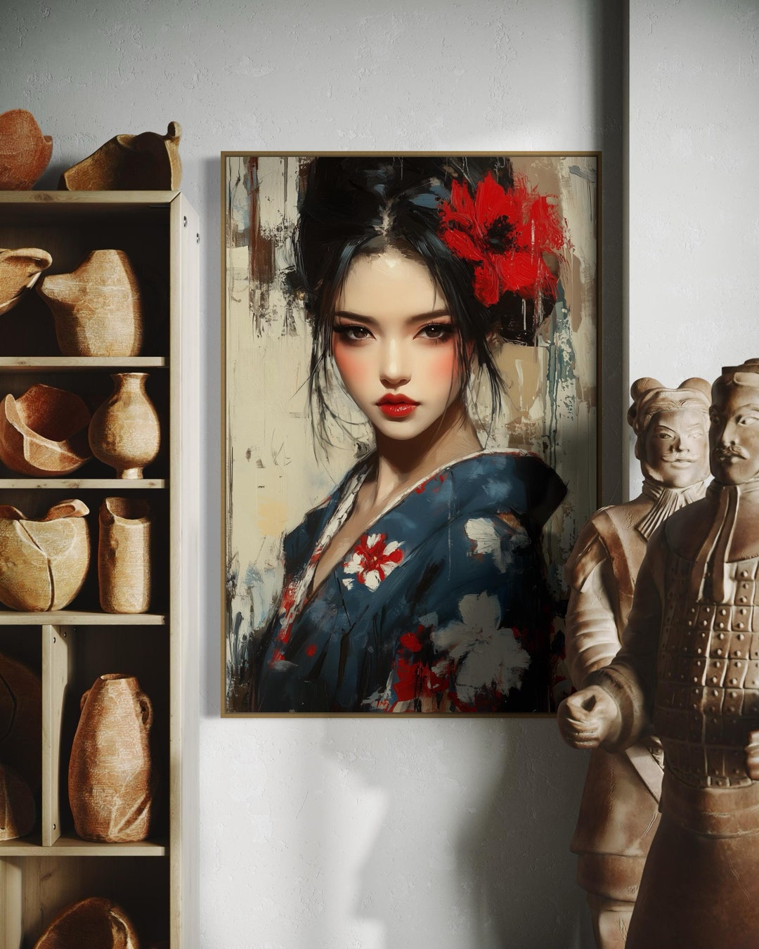 Floral Kimono Woman Canvas Print – Japanese Cultural Art - Etsy