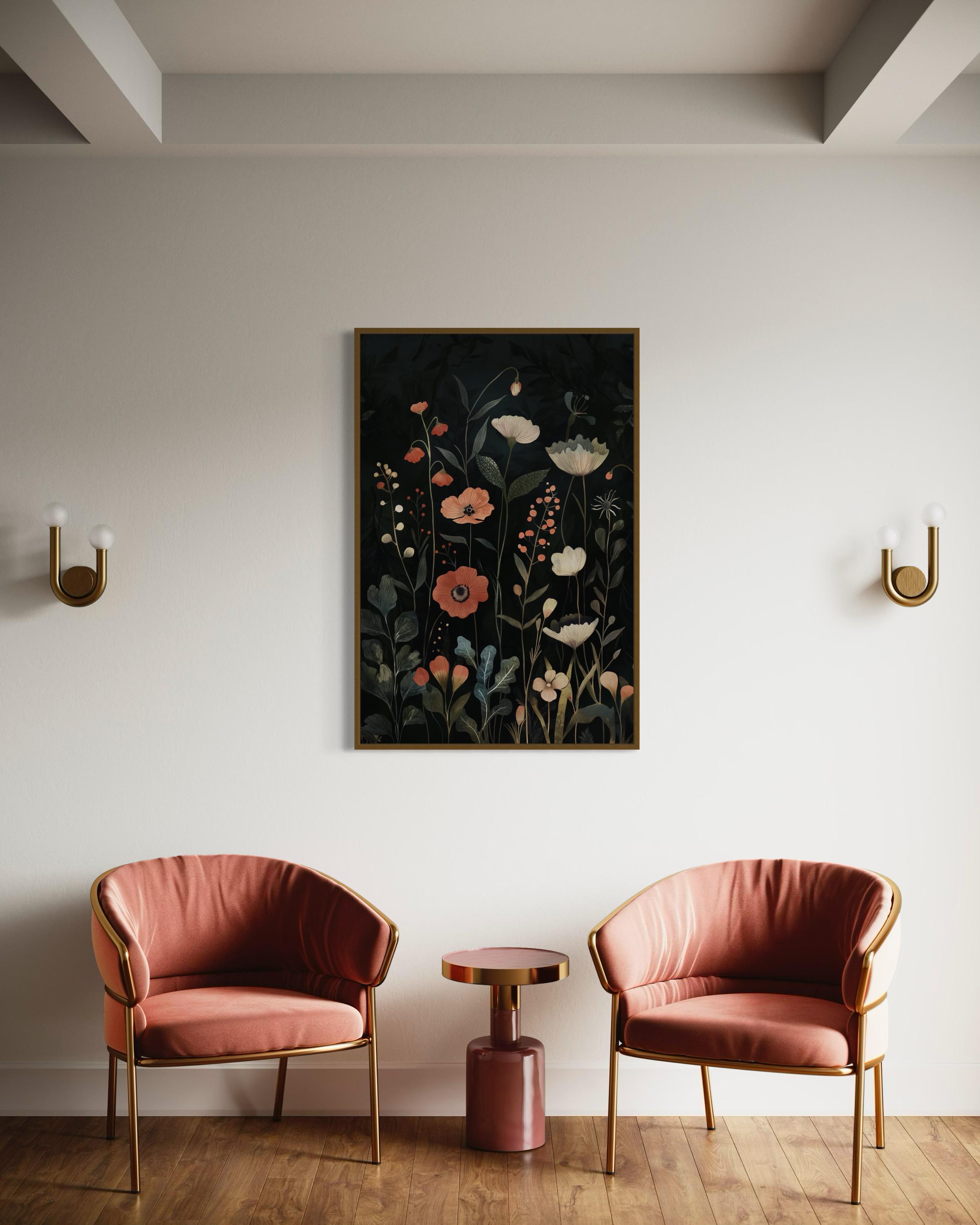 Dark Floral Wall Art Print – Moody Botanical Flower Illustration ...