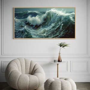 Ocean's Majesty - Dynamic waves crest and tumble with frothy elegance in this captivating canvas print, invoking the power and grace of the sea.