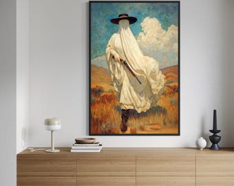 Stampa artistica "Ghost Cowboy" - Decorazione murale western surreale, opera d'arte vintage del deserto con cowboy
