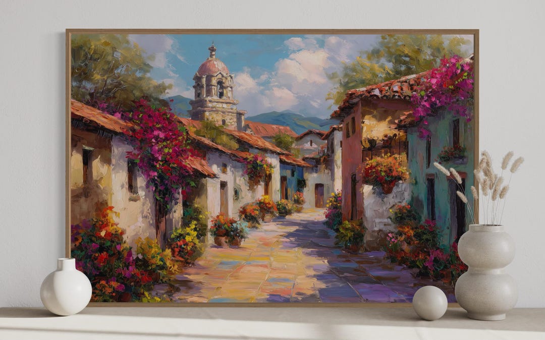 メキシコの村のストリートアートプリント - カラフルなプエブロ