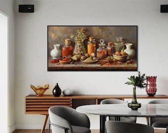 Herbs and Spices - Farmhouse Wall Decor, Culinary Art, Kitchen Print, Food artwork, Large Vintage Painting Print