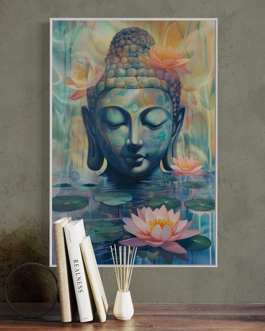 Serene Buddha Wall Art – Tranquil Lotus Water Reflection, Spiritual Zen ...