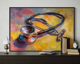 Colorful Stethoscope Art Print – Doctor Office Wall Decor, Medical Abstract Canvas for Nurse or Physician Gift