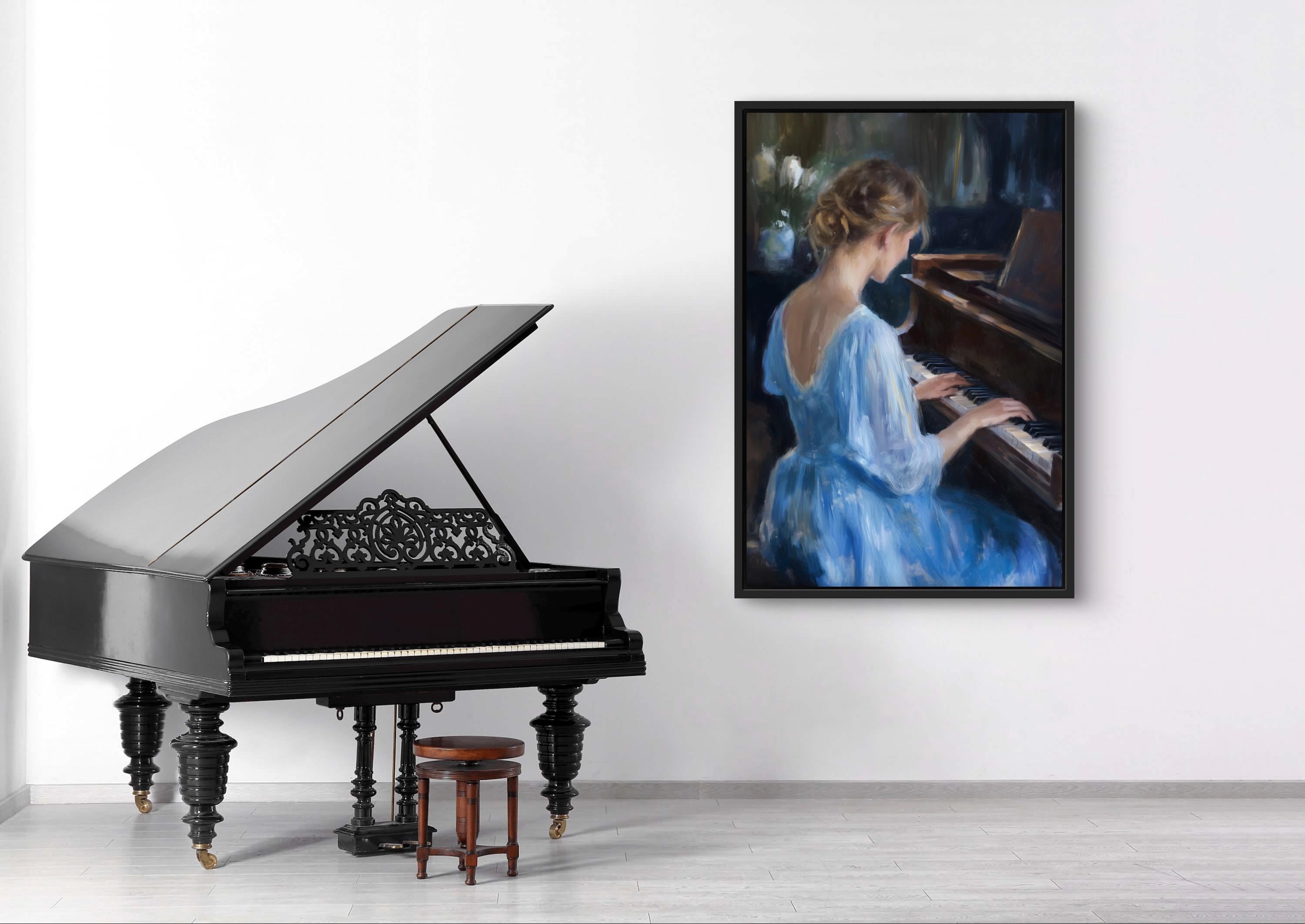 Elegant Piano Wall Art - Graceful Woman Playing Piano Canvas Print With ...