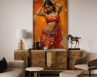 Vibrante ritratto di danza indiana - Elegante arte sud-asiatica per un arredamento raffinato, colorata arte murale indiana e stampa di pittura etnica