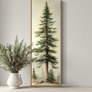 Elegante Kiefer Wandkunst - Großer Aquarell Wald Druck für schmale Wandräume, Perfekte Kabine Dekor oder Landhaus Akzent