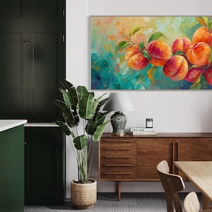 Just Peachy - Vibrant Peach Tree Fruit Painting Print, Colorful Nature Scene Art Print for Kitchen and Restaurant Wall Decor image 5