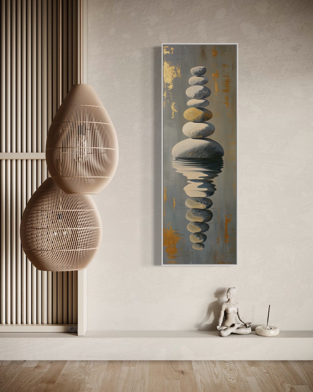 Zen Balance: Tall Vertical Meditation Stone Wall Art Print, Modern Zen ...