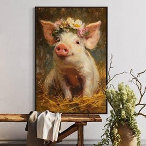 Piglet Wall Art - Playful Farmhouse Animal Canvas, Rustic Piglet Print, Cheerful Countryside Decor for Nursery, Living Room, or Above Bed