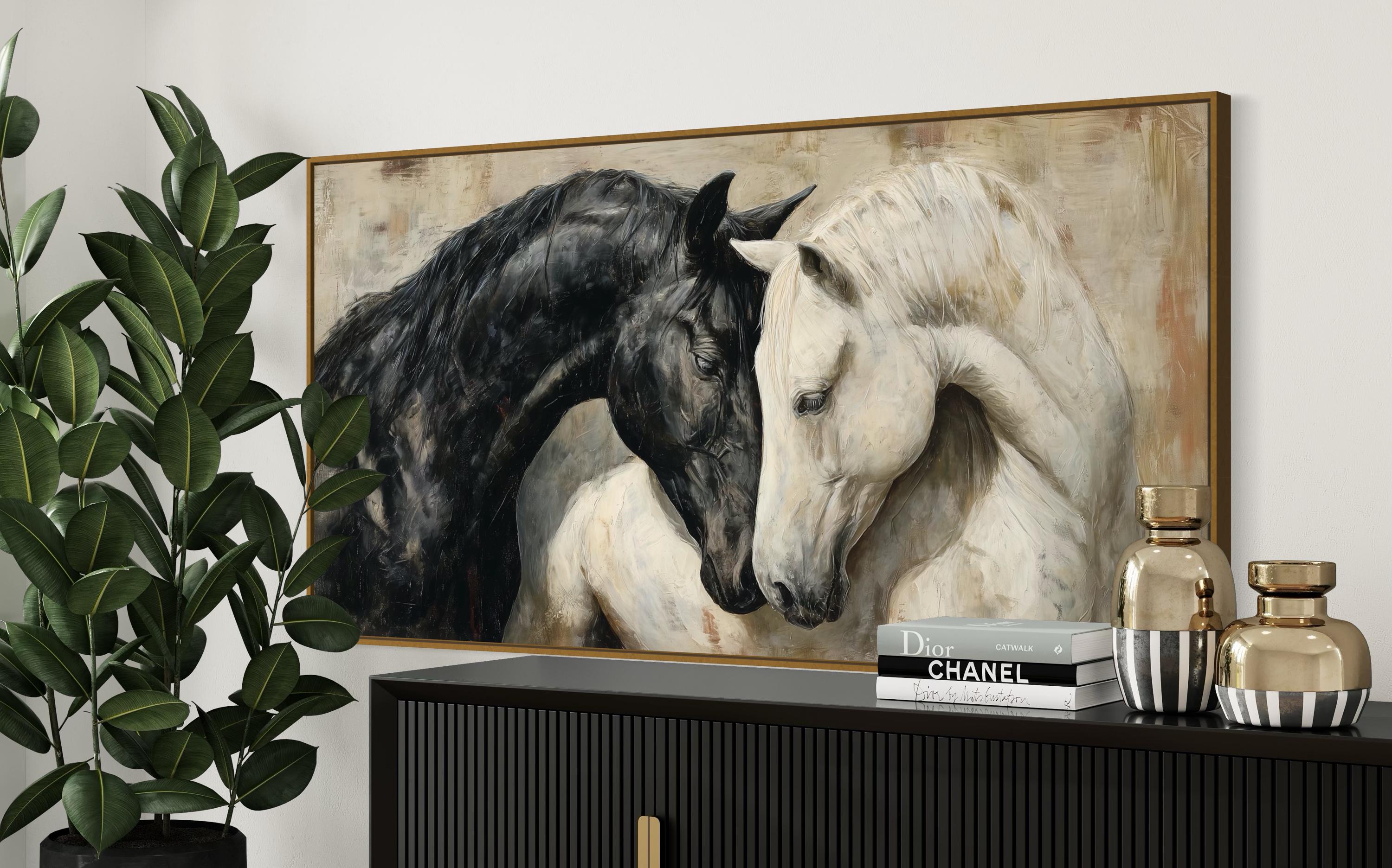 Black and White Horses Canvas Print – Emotional Equine Wall Art, Horse ...