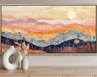 Boho Sunrise Mountain Print - Minimalist Rolling Hills Artwork for Luxury Home Art