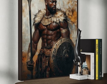 Lámina artística de guerrero: poderoso cuadro de luchador tribal para pared, decoración de fuerza masculina, lienzo de fantasía heroica para interiores audaces.