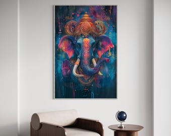 Vibrant Ganesha Wall Art – Hindu God Print for Spiritual Decor