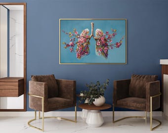 Floral Lungs Wall Art – Botanical Anatomy Print, Surreal Nature Inspired Medical Art Decor