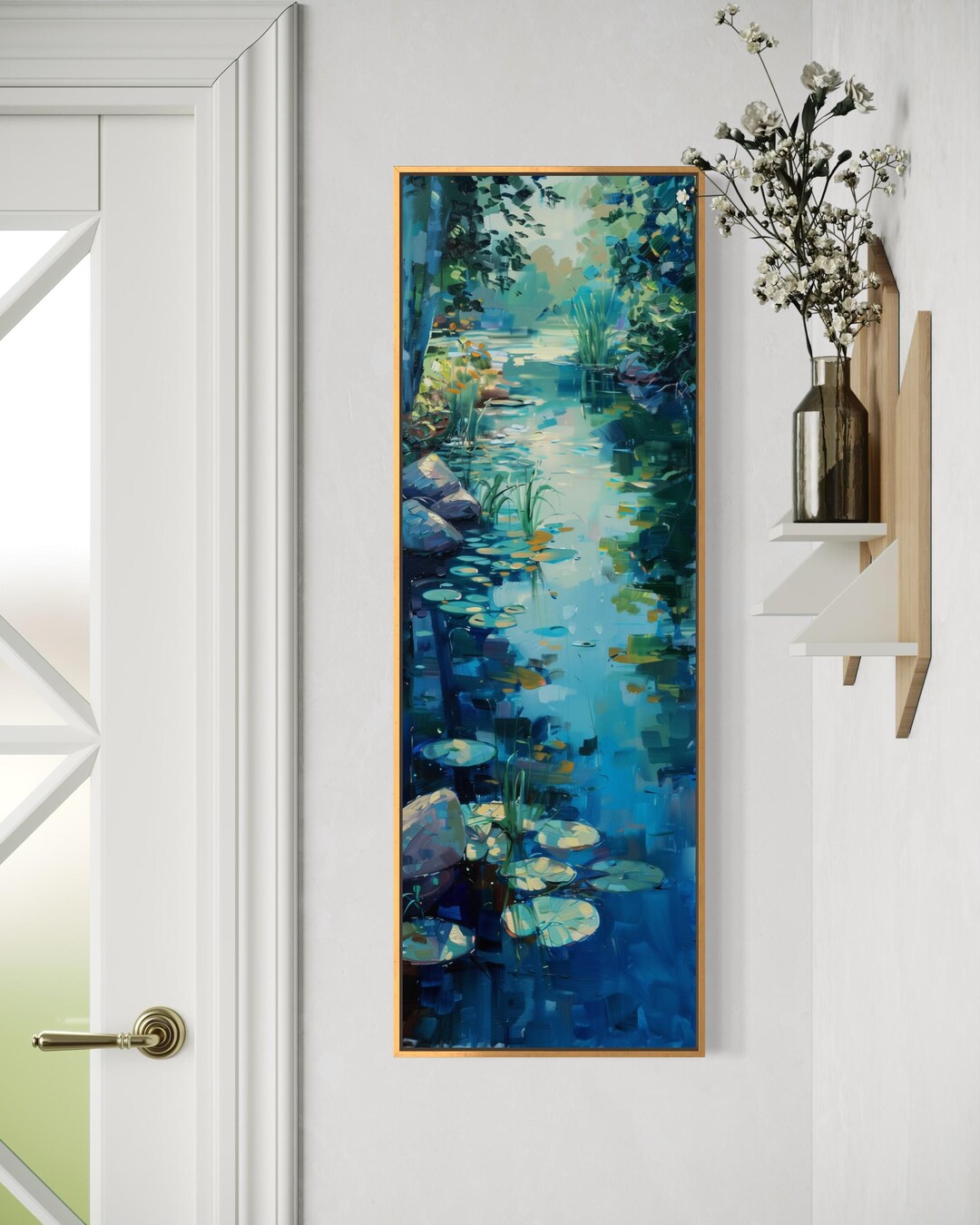 Pond Landscape Art Print – Nature Wall Art With Lily Pads and Blue ...