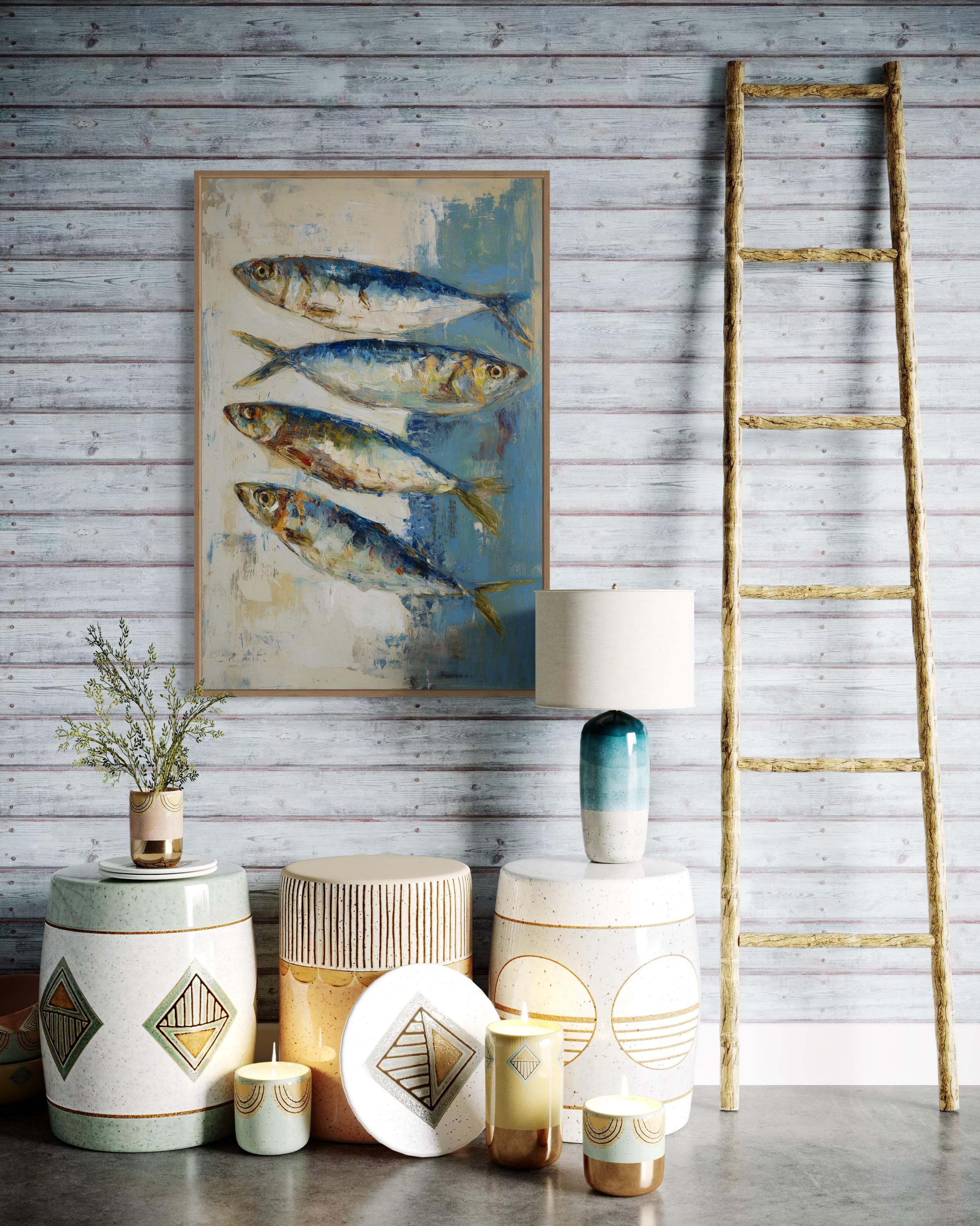 Rustic Sardine Fish Art Print – Coastal Kitchen Wall Decor