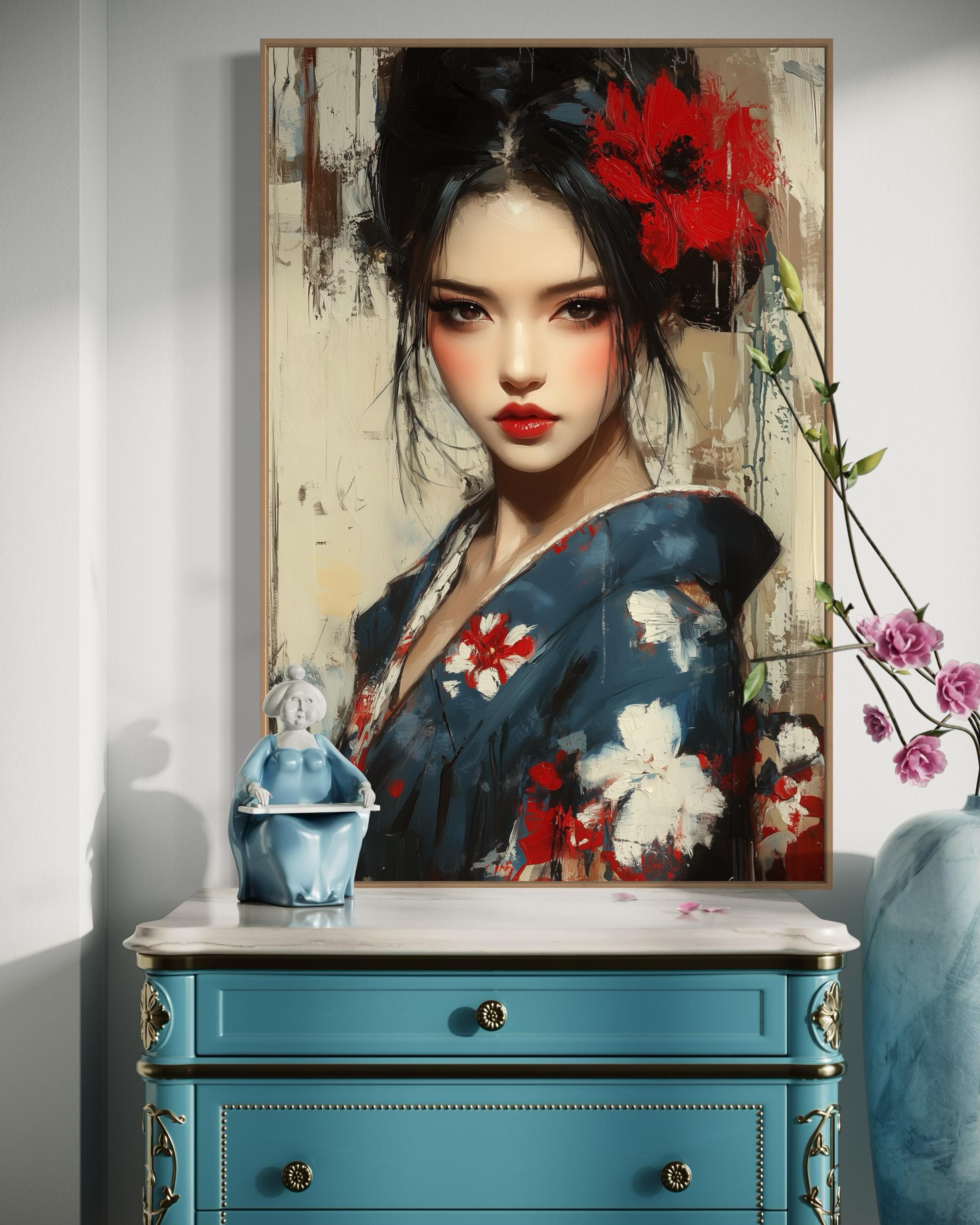 Floral Kimono Woman Canvas Print – Japanese Cultural Art - Etsy