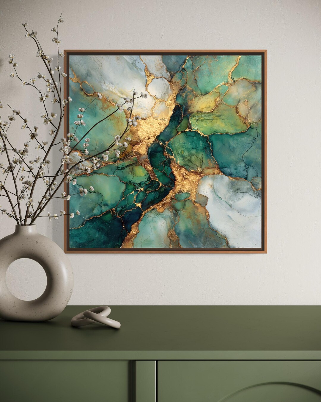 Abstract Green Wall Art – Emerald Marble Style Print, Modern Organic ...
