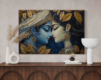 Radha Krishna Divine Love Canvas – Spiritual Hindu Wall Art, Timeless Romance Print for Living Room or Above Bed Decor