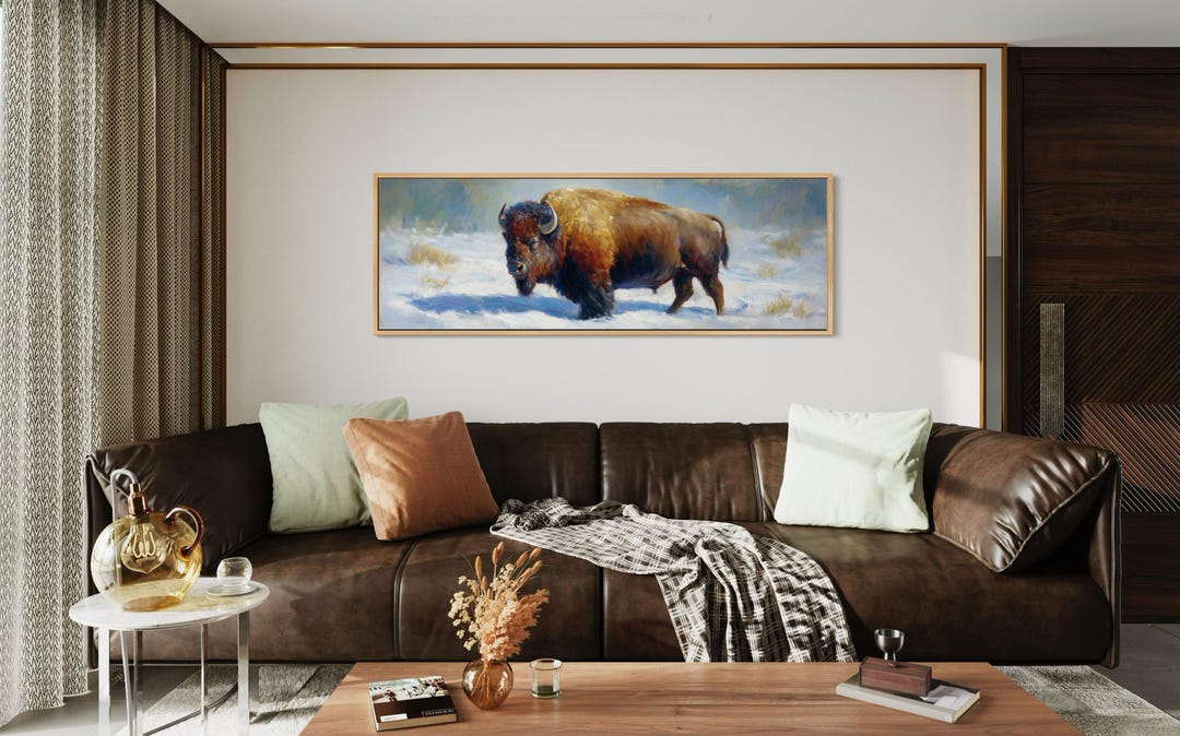 American Bison Wall Art – Majestic Buffalo Winter Wildlife Painting ...