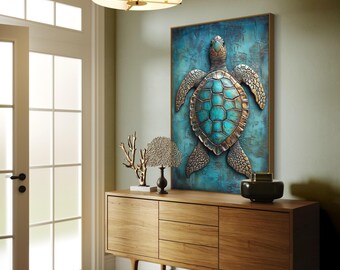 Sea Turtle Wall Art Print – Coastal Ocean Decor, Seaside Home Framed Canvas PRINT, Beach House Artwork, Nautical Fine Art Print