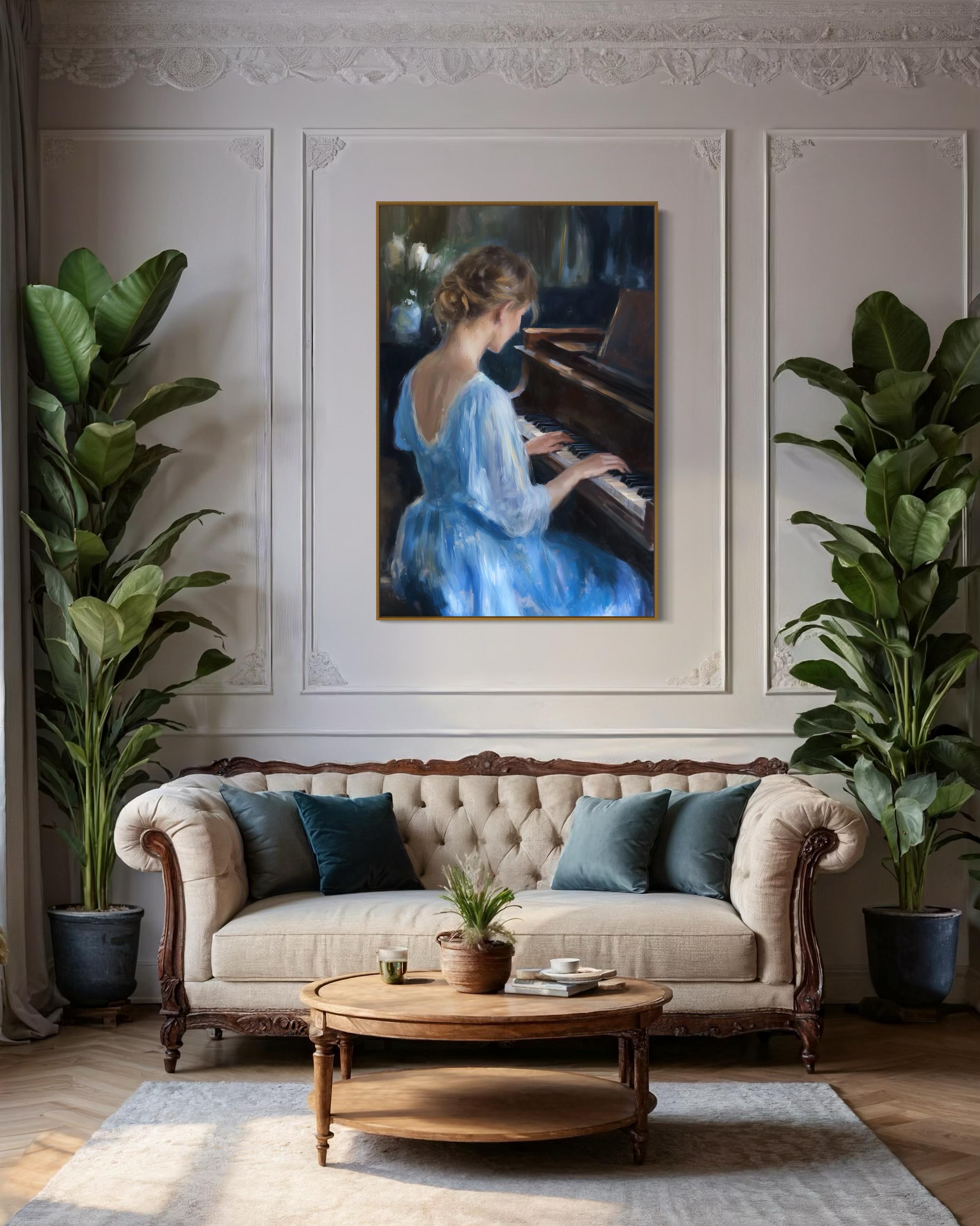 Elegant Piano Wall Art - Graceful Woman Playing Piano Canvas Print With ...