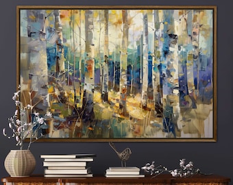 Enchanted Birches: Serene Autumn Forest Art Print, Muted Colors Birch Tree Art for Modern Cottage Art Decor and Woodland Charm