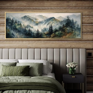 Misty Mountain Forest Wall Art Print, Moody Landscape Poster, Pine Tree Nature Decor