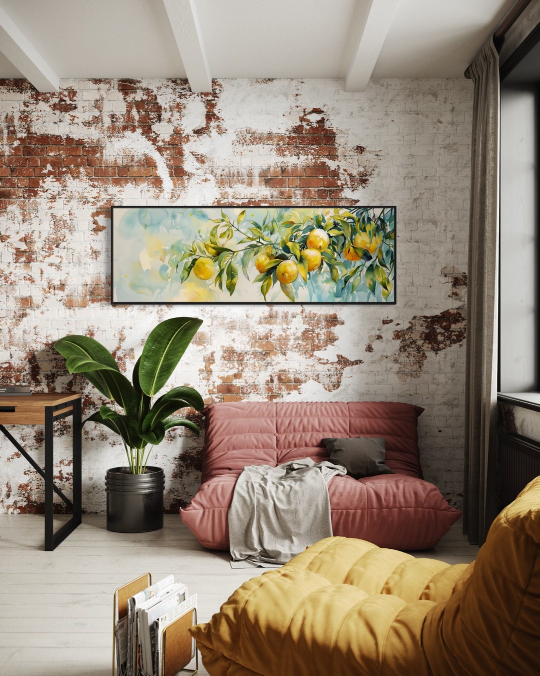 Colorful Lemon Branch Panoramic Wall Art - Long Narrow Wall Art Print ...
