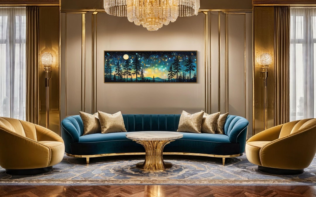 Mystical Night Sky Art Over Forest Abstract Northern Lights Art