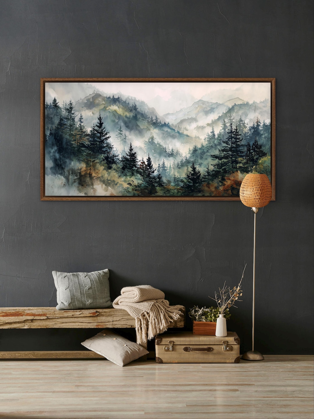 Moody Pine Forest Wall Art - Misty Tree Landscape, Neutral Mountain ...