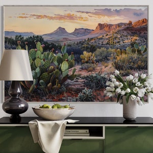Rustic Arizona Sunset - Desert Landscape Canvas Print with Cactus Artwork, Southwest Wall Art for Home Decore, Succulent Wall Decor