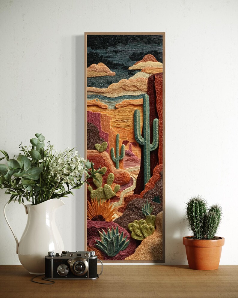 Southwest Desert Cactus Art Print – Quilled Style Landscape Wall Art ...