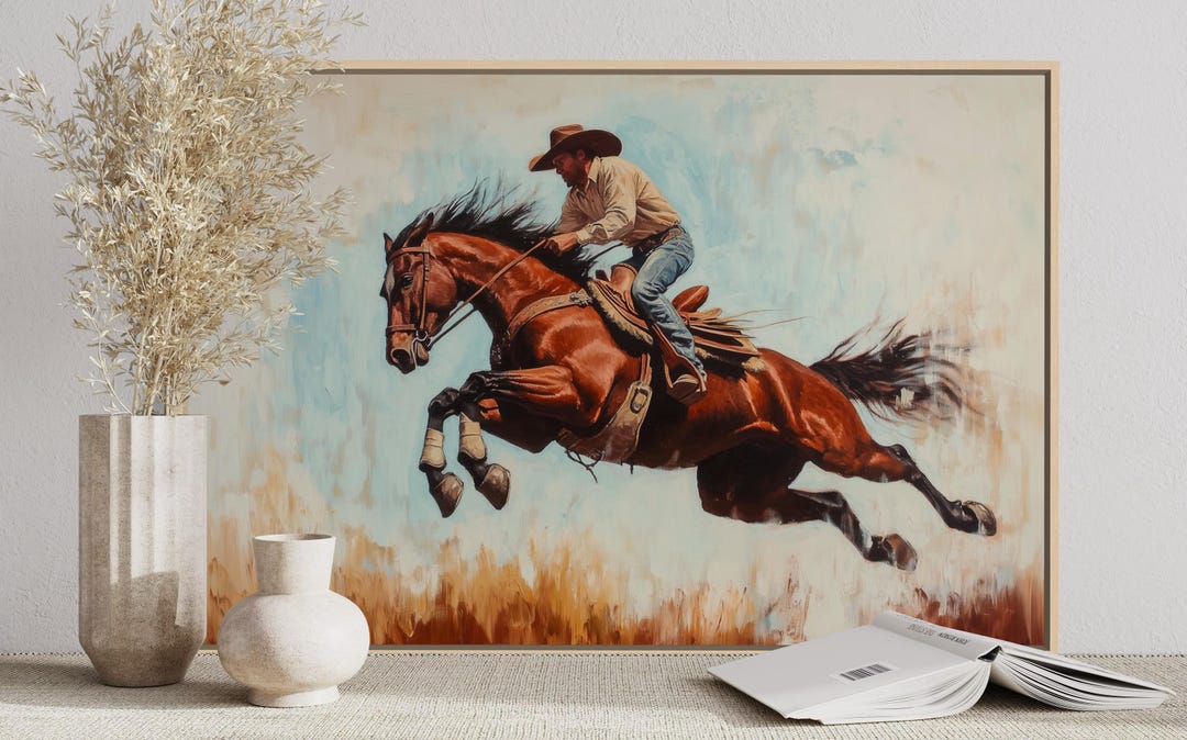 Galloping Cowboy Art Print – Western Horse Wall Decor, Rustic Ranch ...
