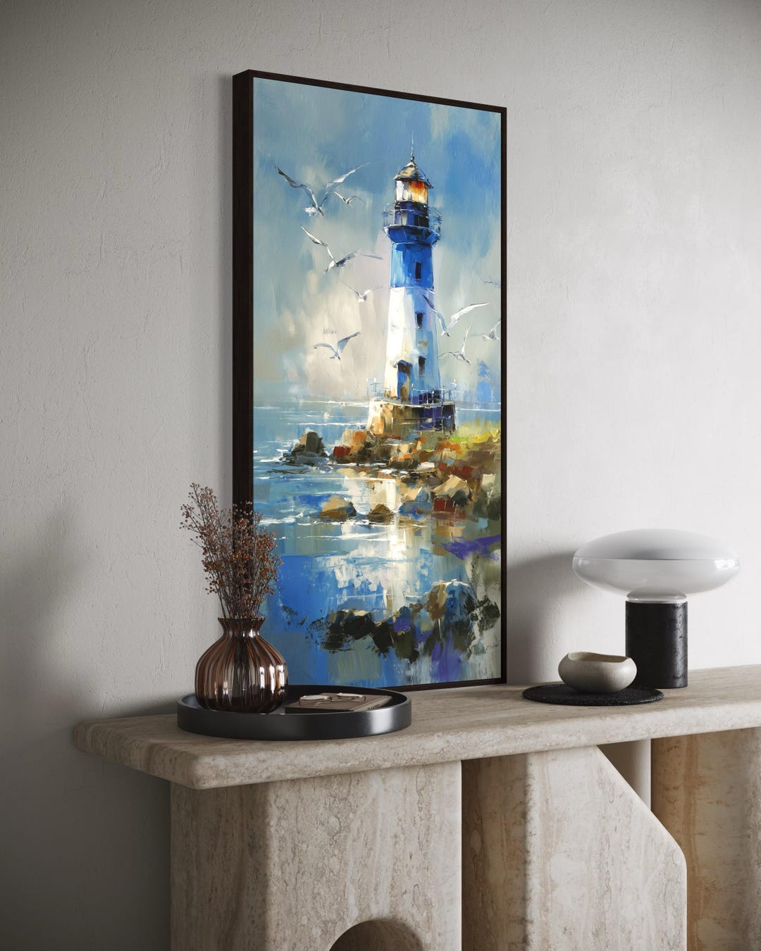Coastal Lighthouse Wall Art Print – Nautical Ocean Seascape With ...