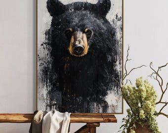 Black Bear Wall Art - Rustic Charm Wildlife Art for Cabin or Modern Decor, Bold Animal Portrait Print Perfect for Men’s Room
